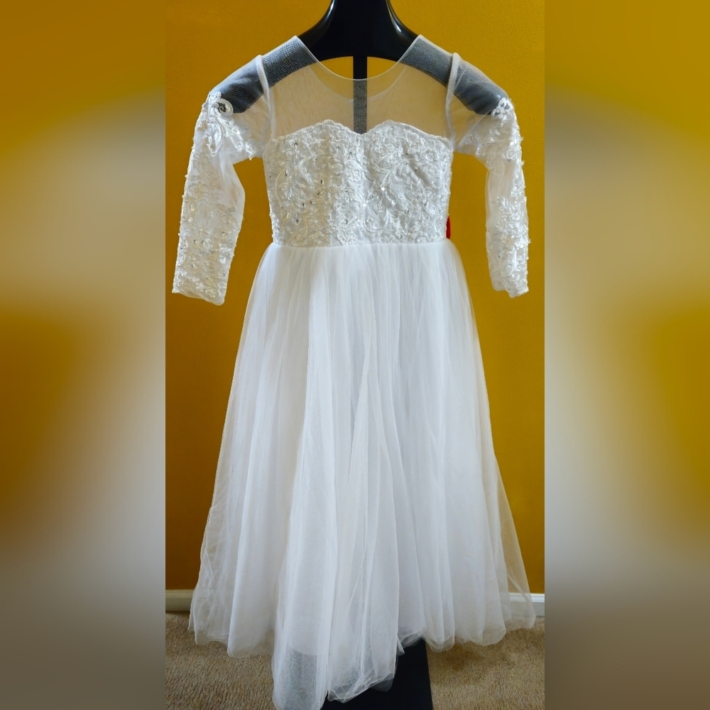 Unbranded White Beaded Tulle First Communion/JR Bridemaid/Formal Dress w/Train - Picture 5 of 12